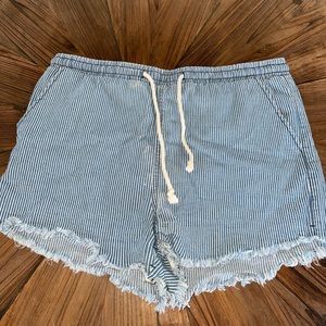 Blue and white striped cotton shorts